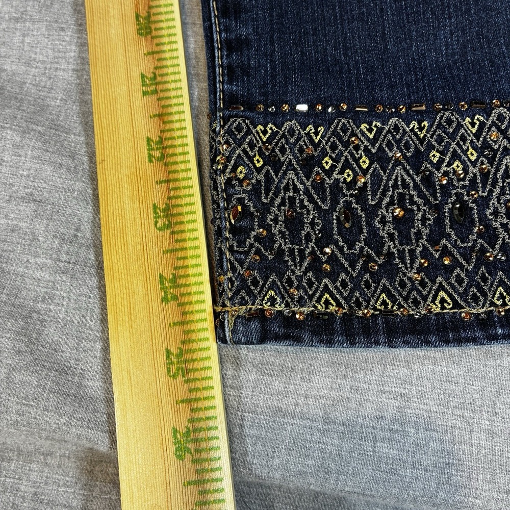 Chicos Jeans Sz 00 So Slimming Cropped Ankles Embroidered Rhinestones Stretch - Picture 8 of 13